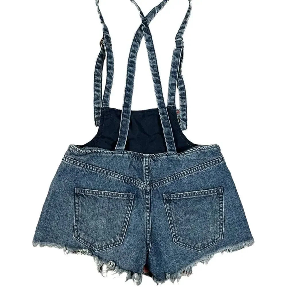 Free People Shorts Strappy Shortalls Ocean Blue Size 24 Pinafore Suspenders